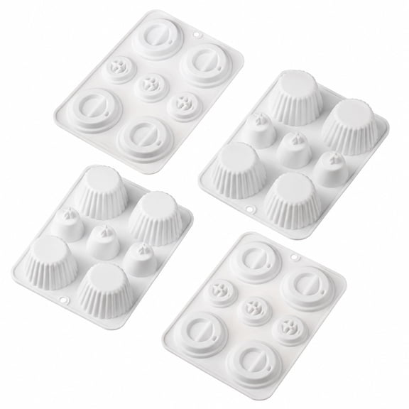 4Pcs Silicone Coffee Cup Cake Mold Set, 3D Coffee Mug Shaped Baking Molds with Lid Design, Food Grade Silicone Mousse Mold for Chocolate, Cake, Ice Cream, Pudding and Dessert Making