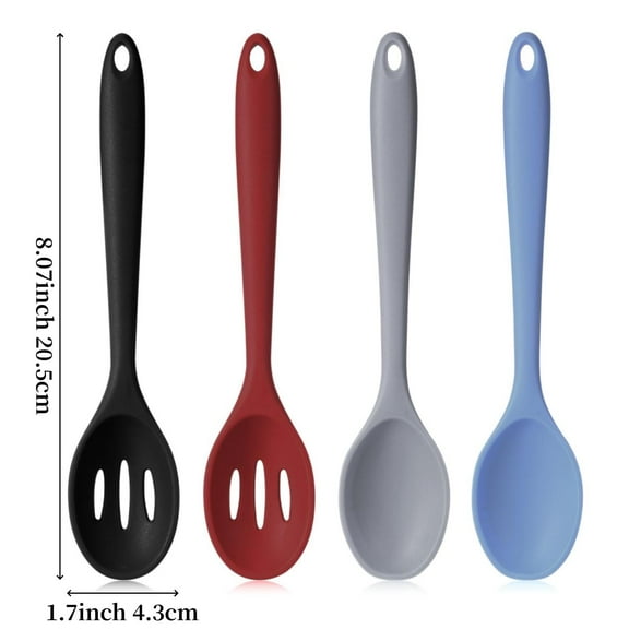 4Pcs Silicone Cooking Utensils Set, 10.6 Inch Large Silicone Serving Nonstick Spoons Heat Resistant Mixing Slotted Spoons for Kitchen Cooking Bake Stir, Dishwasher Safe