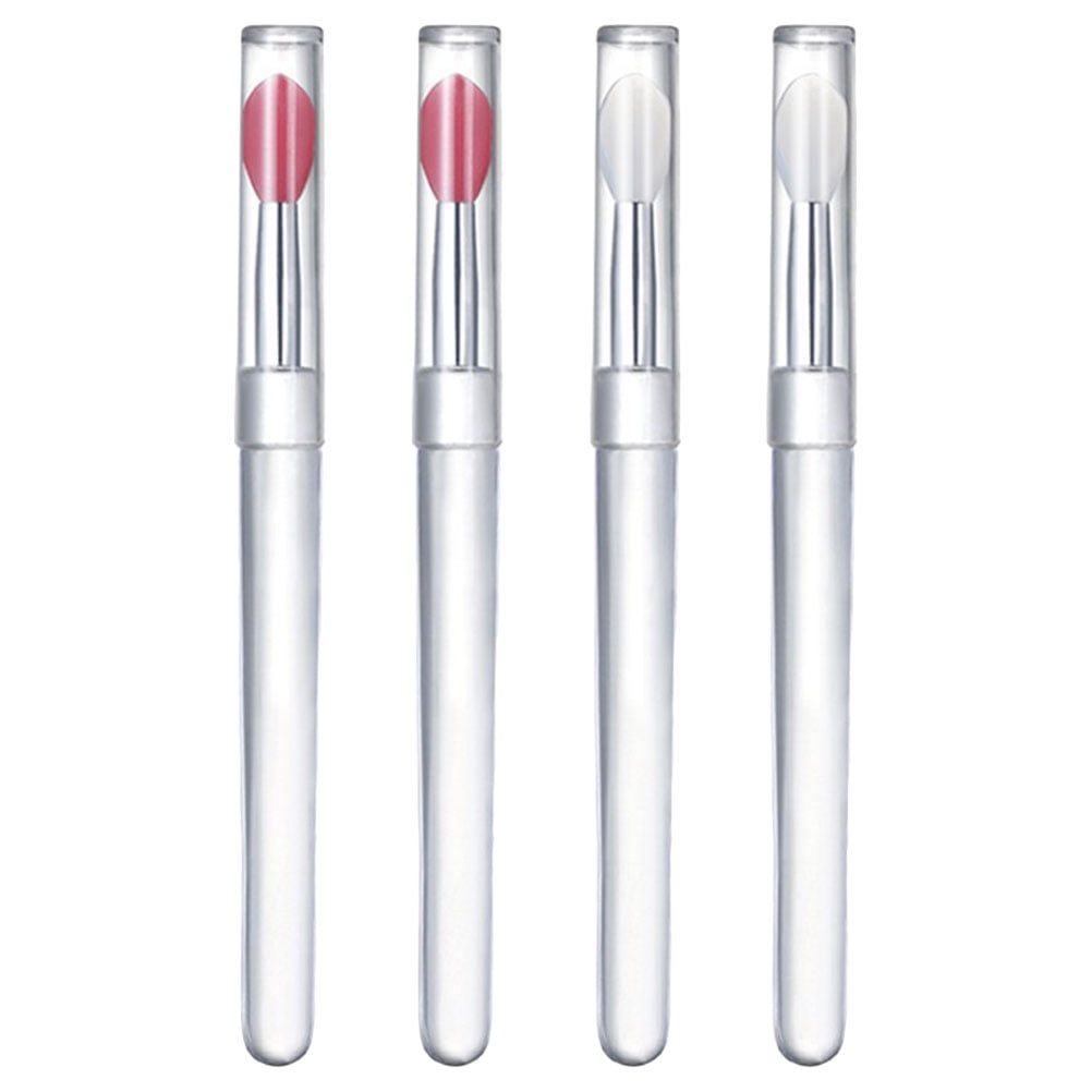 4Pcs Silicone Lip Brushes Covered Lipstick Brushes Lidded Lip Brushes