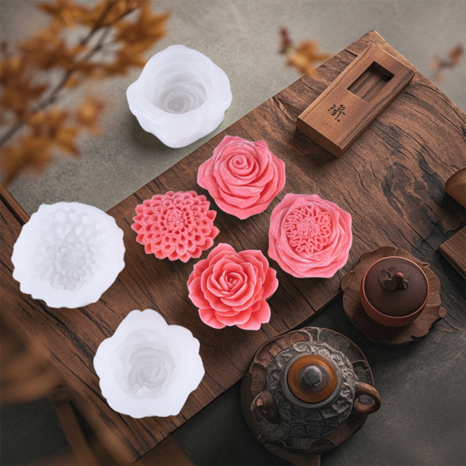 4Pcs Silicone Resin Molds, 3D Flower Silicone Cake Molds, Candle Casting Molds for Candle Making, Craft Molds for DIY Resin Candle Cake Making, Home & Wedding Decoration