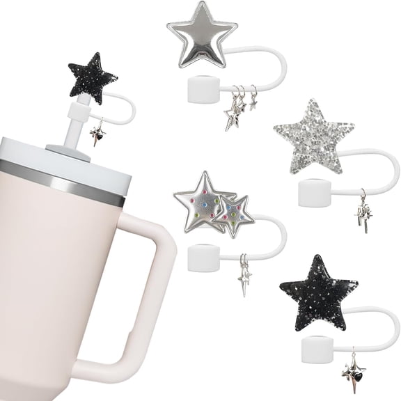 4Pcs Silicone Straw Covers for Stanley Cup, Cute Heart Bow Star Straw Toppers for 10mm Straws, Reusable Dustproof Straw Caps for 30&40 Oz Tumblers, Cup Accessories