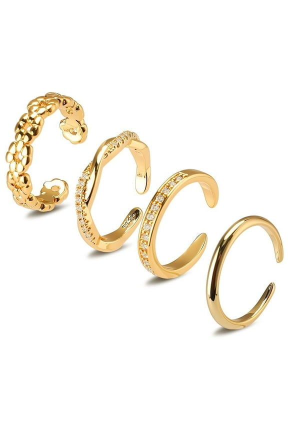 4Pcs Silver Toe Rings for Women, Adjustable Toe Rings Simple Open Band, Summer Beach Foot Jewelry Set Toe Ring Silver, Sterling Silver Rings for Gift