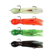 4Pcs Simulation Squid Lures Baits Reusable Fishing Soft Luminous Lures with 3D Holographic Eyes, 3 Hooks (21g, 11cm)