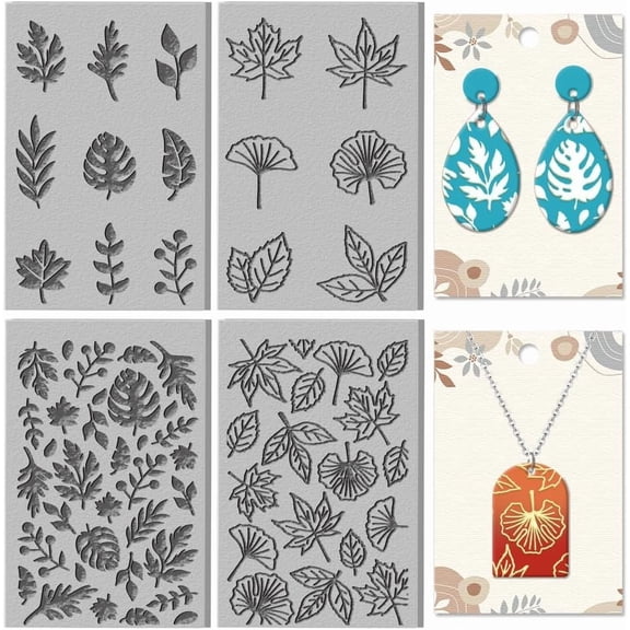 4Pcs Single Ginkgo Leaf Patterns Polymer Clay Texture Sheet Maple Leaf Rubber Clay Texture Mat