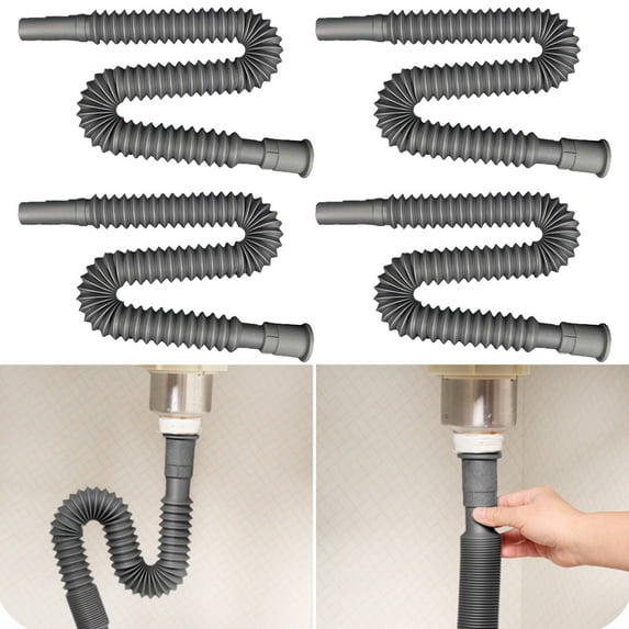4Pcs Sink Drain Pipe Kit, Flexible Drain Pipe Wash Basin Sink Drain Hose, Universal Odor-Proof Washbasin Waste Pipe, Complete, Easy to Install for Kitchen Bathroom Sink