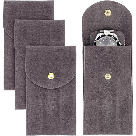 4Pcs Slate Gray Velvet Watch Pouch Single Watch Storage Bag Watch Travel Case Portable Watch Organizer with Flip Cover