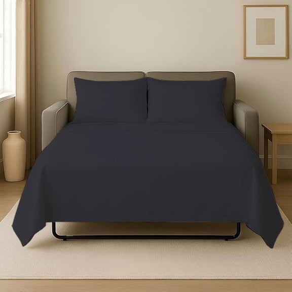 4Pcs Sleeper Sofa Bed Sheet Full Size Sheet Set - 100% Egyptian Cotton 800 Thread Count, 5" Deep Pocket Ultra-Soft and Breathable - Black Solid