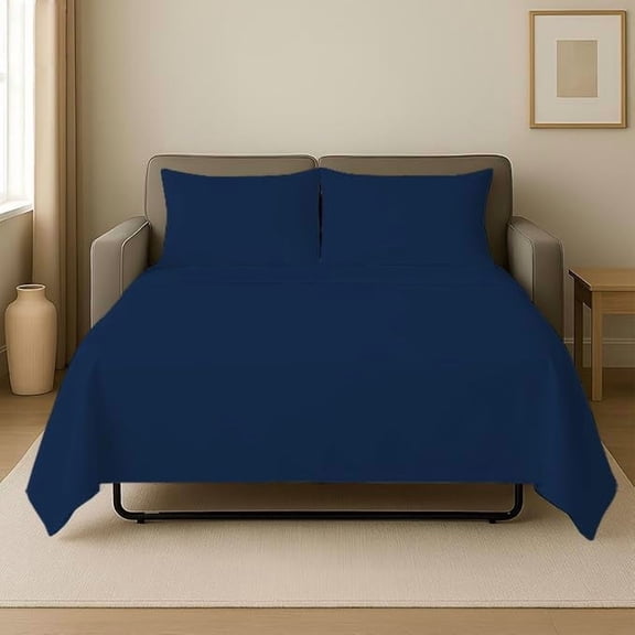 4Pcs Sleeper Sofa Bed Sheet Queen Size Sheet Set - 100% Egyptian Cotton 800 Thread Count, 5" Deep Pocket Ultra-Soft and Breathable - Navy Blue Solid