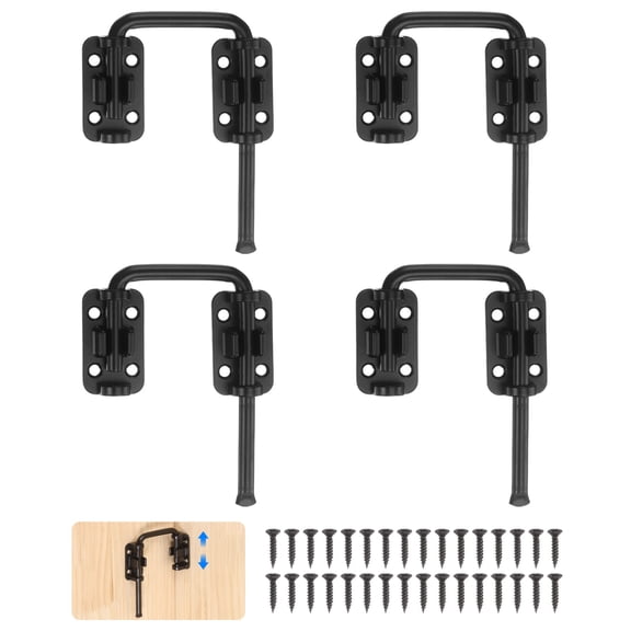 4Pcs Sliding Door Loop Lock Latch, 2.42 Inch Flexible U-Shaped Latch Hook Lock with Screws for Uneven or Warped Doors Window Barn Garden Fence Increase Home Security, Black