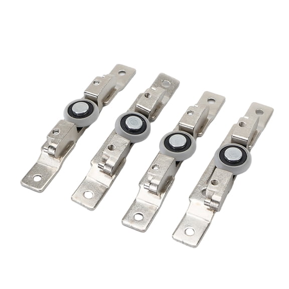 4Pcs Sliding Door Wheel Roller Bend Pipe Metal Bearing Pulley Block with Two Plastic Wheel for Bookcase Storage Cabinet