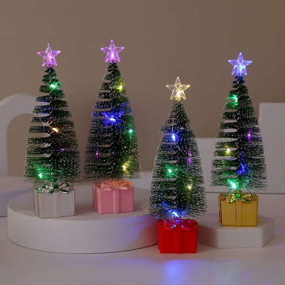 23 Inch Red Christmas Tree With LED Lights - Tabletop Mini Tree With Ornaments & Gift Boxes