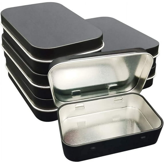 4Pcs Small Empty Metal Tin Boxes Portable Mini Storage Case with Hinged Lid for Money Sweets Keys