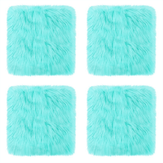4Pcs Small Faux Fur Cushion Fluffy Plush Area Rug, 12" x 12" Small Product Photo Background & Luxury Photo Props, Great for Tabletop Photography, Jewelry, Nail Art, Home Decor (Blue)