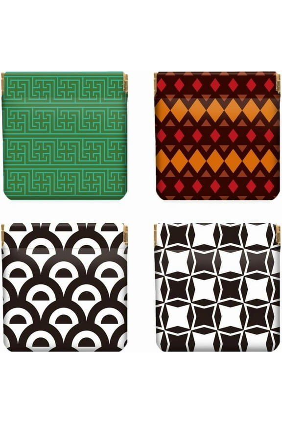 4Pcs Small Leather Squeeze Coin Purse for Women-Geometric Patterns Pattern Waterproof & Durable Change Pouch Mini Money Wallet Best Gift for Adult Girls Imitation Leather