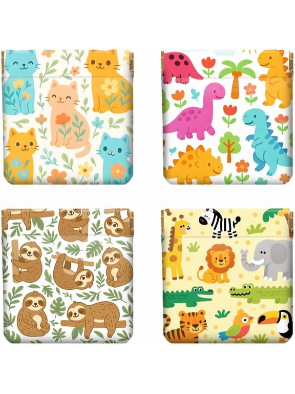4Pcs Small Leather Squeeze Coin Purse for Women-animals and plants Pattern Waterproof Durable Change Pouch Mini Money WalletBest Gift for Adult Girls colorful