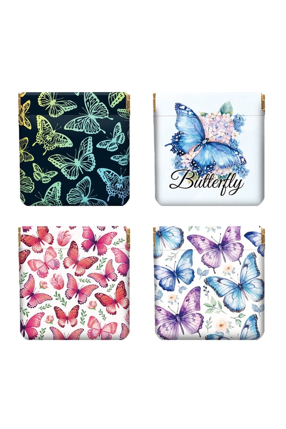 4Pcs Small Leather Squeeze Coin Purse for Women-Butterfly Pattern Waterproof Durable Change Pouch Mini Money WalletBest Gift for Adult Girls