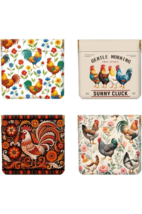 4Pcs Small Leather Squeeze Coin Purse for Women-Chicken Pattern Waterproof & Durable Change Pouch Mini Money WalletBest Gift