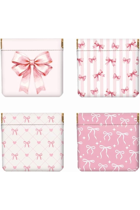 4Pcs Small Leather Squeeze Coin Purse for Women-Cute Pink Pattern Waterproof & Durable Change Pouch Mini Money WalletBest Gift