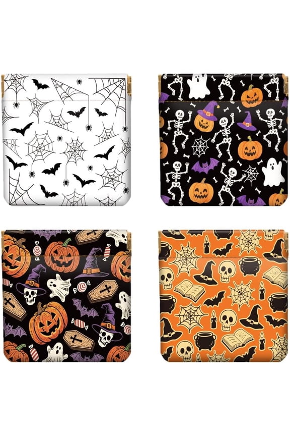 4Pcs Small Leather Squeeze Coin Purse for Women-Elements Pattern Waterproof & Durable Change Pouch Mini Money Wallet Best Gift for Adult Girls