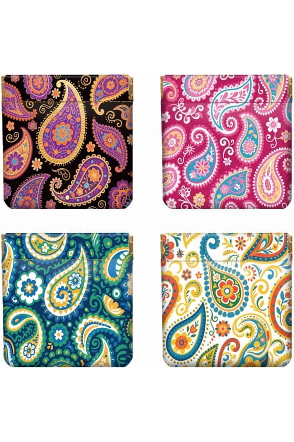 4Pcs Small Leather Squeeze Coin Purse for Women-Paisley Pattern Pattern Waterproof & Durable Change Pouch Mini Money Wallet Best Gift for Adult Girls