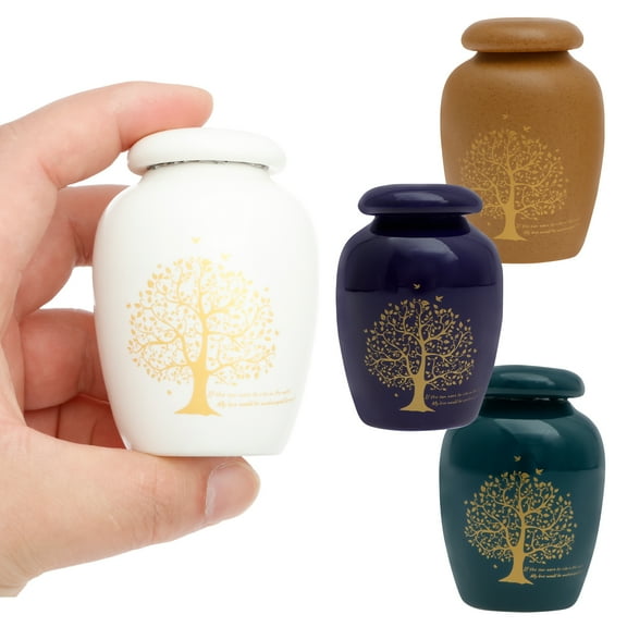 4Pcs Small Urn for Ashes Ceramic Tree of Life Mini Cremation Urn Memorial Exquisite Small Ash Holder for Family Loved Ones Human Pet