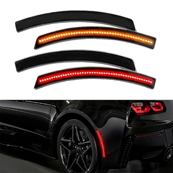 4Pcs Smoked LED Side Marker Light Lamp Red Amber For Chevy Corvette C7 2014-2019