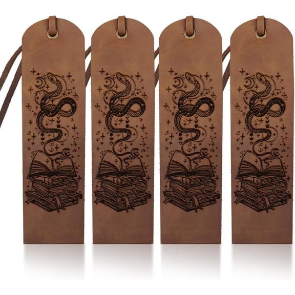 4Pcs Snake Magic Books Leather Bookmark 2×7inch Stars Moon Animal Bookmark Mystical Page Markers with Leather Rope Friends Gifts