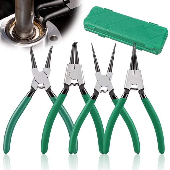 4Pcs Snap Ring Pliers Set 7 Inch Ergonomic Internal and External Spring Loaded Circlip Pliers Hand Tool with Straight Bent Jaw for DIY Repair