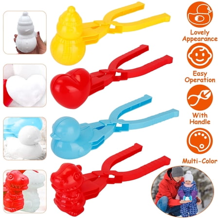 4Pcs Snowball Makers Set TeqHome Snow Clip Molds Toys Beach Sand Toy with Handle for Snow Fight Winter Activities Dinosaur Duck Snowman Snowball Maker