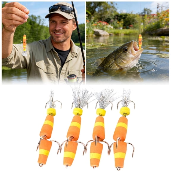 4Pcs Soft Foam MultiJointed Density Swim With 2 Treble Hook Enduring Soft Drop Shot Rigs Practice Casting Plugs Gear for Men Tackle Boxes for Party Swivels Tackle Ice Gadgets Sturgeon Gear Weigh in