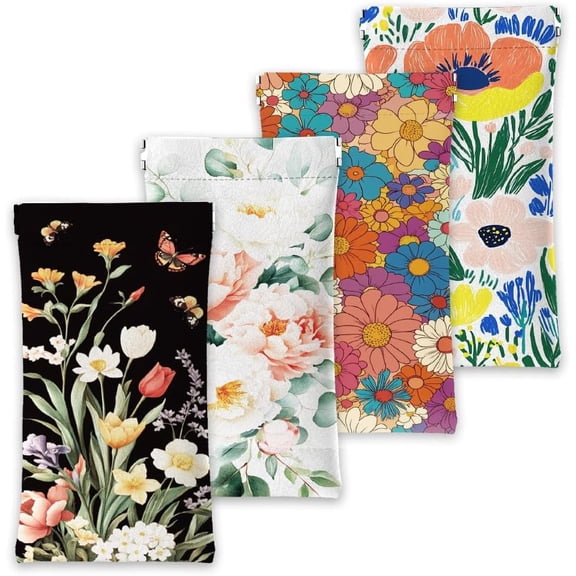 4Pcs Soft Glasses Case Fantasy Squeeze Top Eyeglass Case Travel PU Leather Sunglass Case Pouch DIY for Women Men DIY