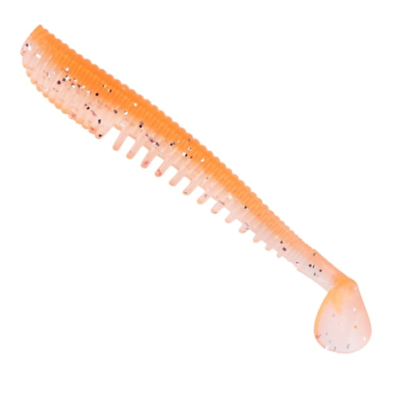 4Pcs Soft Ribbed T-Tail Swimbaits with Extra Long Body, Optimized for Saltwater Bass Fishing, Bionic Movement for Enhanced Attraction, Saffron