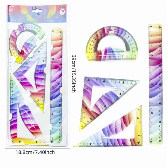 4Pcs Soft Ruler Set Flexible Bendable Geometry Rulers Inch & CM