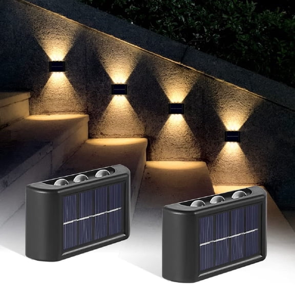 4Pcs Solar Fence Lights Outdoor Solar Powered LED Wall Sconce Waterproof Lighting for House Deck Step Patio Landscape Decor