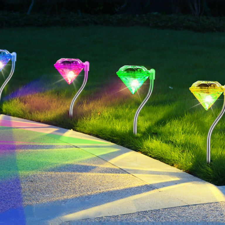 4Pcs Solar Garden Stake Lights Outdoor TeqHome Diamond Shape Solar Garden Light with 7 Color Changing IP65 Pathway Stake Decorative Lamps