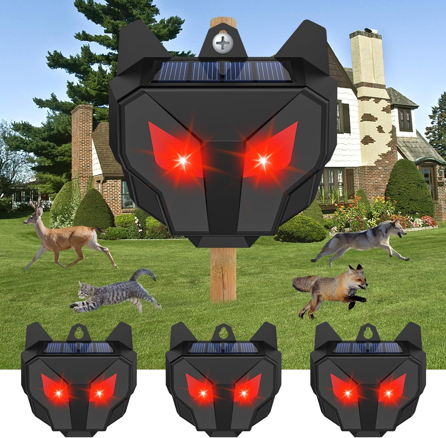 4Pcs Solar Ultrasonic Animal Repeller Outdoor, Waterproof Solar Pest