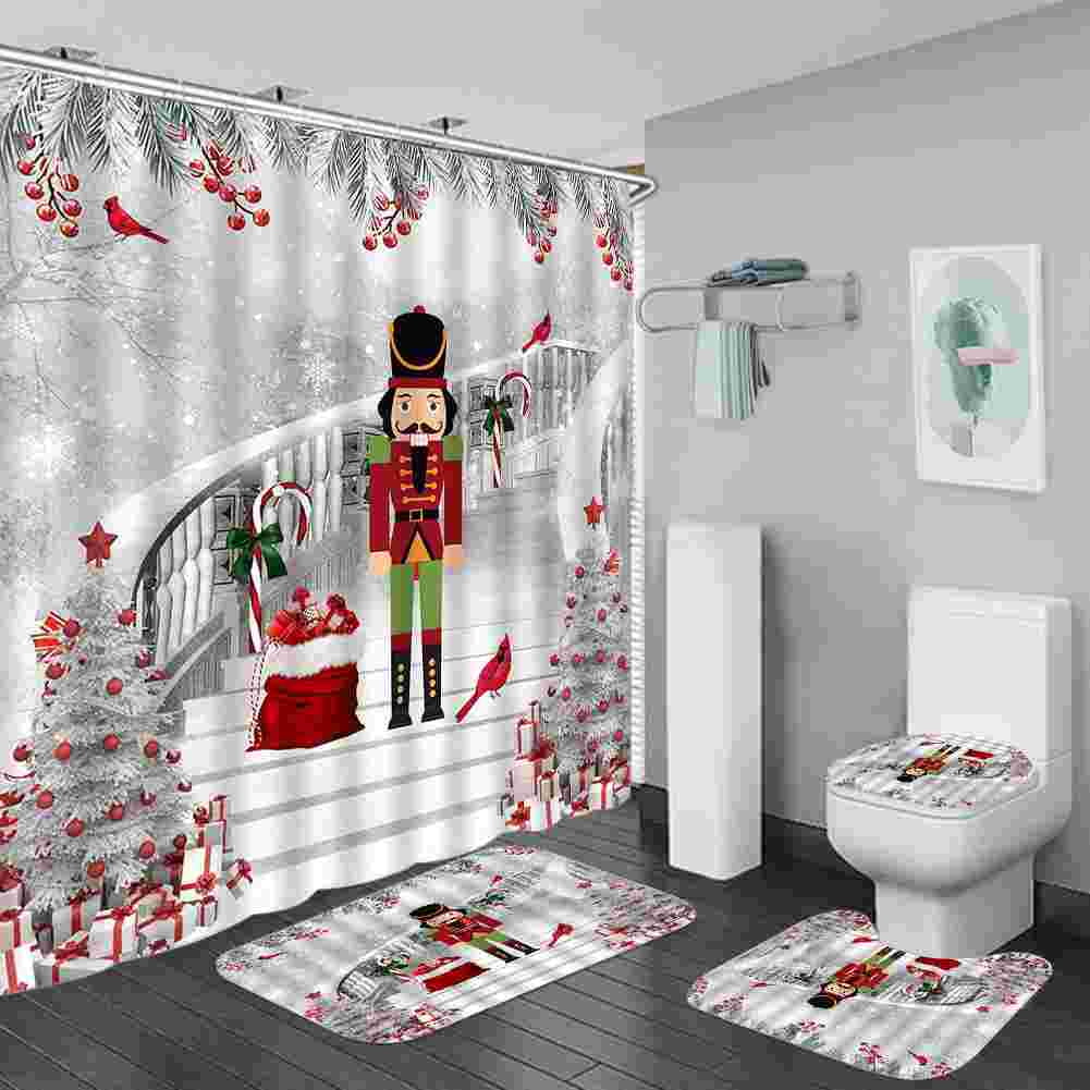 4Pcs Soldiers of Real Size Christmas Shower Curtain Sets for Bathroom, Shower Curtain/U-Shaped ...