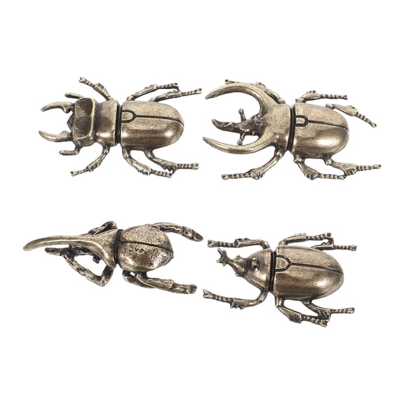 4Pcs Solid Brass Beetle Figurines with Vintage Patina for Elegant Tea Table and Home Decoration