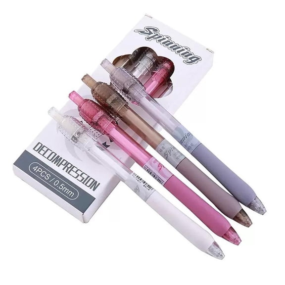 4Pcs Spinning Stress Relief Gel Pens, Retractable Quick Dry ST Tip Pens, Boxed Writing Pens for Student Study & Office Use