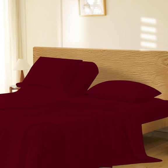 4Pcs Split Top King Size Sheets Sets for Adjustable Bed - 100% Microfiber 18" Inch Deep Pocket 32" Top Split Head Sheets - Burgundy Solid