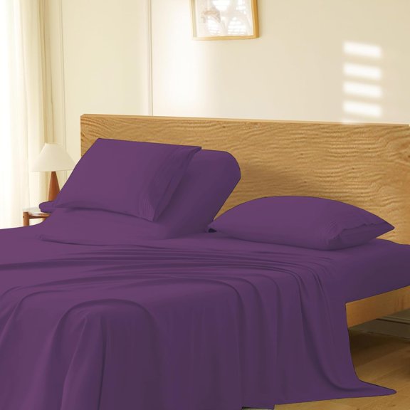 4Pcs Split Top King Size Sheets Sets for Adjustable Bed - 100% Microfiber 18" Inch Deep Pocket 32" Top Split Head Sheets - Plum Solid
