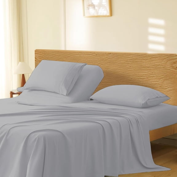 4Pcs Split Top King Size Sheets Sets for Adjustable Bed - 100% Microfiber 18" Inch Deep Pocket 32" Top Split Head Sheets - Silver Solid