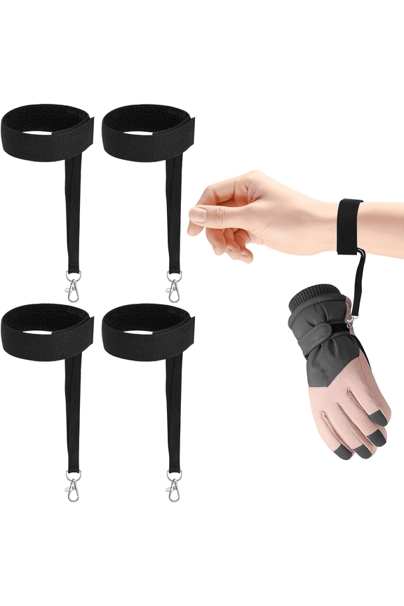 4Pcs Sports Winter Ski Gloves Elastic Wrist Strap, Snowboarding Accessories for Men, Safety Straps Supplies with Keychains for Mountaineering Snowboarding Outdoor Activities