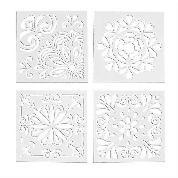 4Pcs Spray Templates Retro Totem Reusable Stencils Set Cut Painting Stencil Floor Wall Tile Fabric Wood Stencils Elegant Flower Spray Template Mold Ca