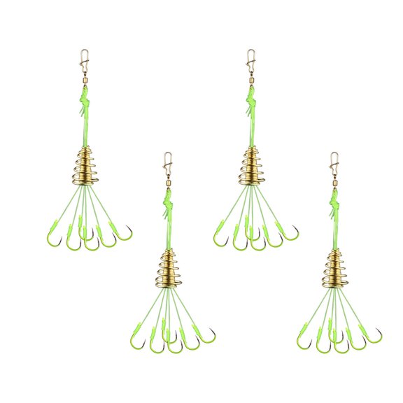 4Pcs Spring Lures Green Line Hook Fishing Explosions Hook Anti-hanging End Throw Rod Hooks Waist Drum Baits Cage