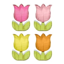 4Pcs Spring Tulips Wood Signs - Rustic Farmhouse Flowers Table Decoration, Retro Centerpiece for Tiered Tray, Multicolor Floral Block Tabletop Signs for Home Decor Harlik