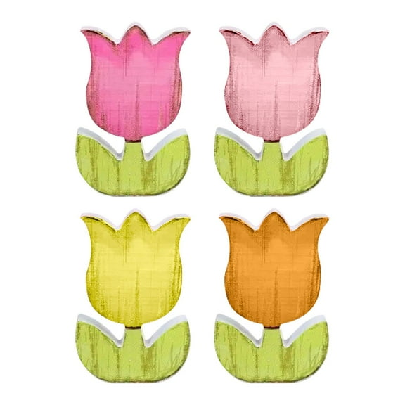 4Pcs Spring Tulips Wood Signs - Rustic Farmhouse Flowers Table Decoration, Retro Centerpiece for Tiered Tray, Multicolor Floral Block Tabletop Signs for Home Decor Harlik