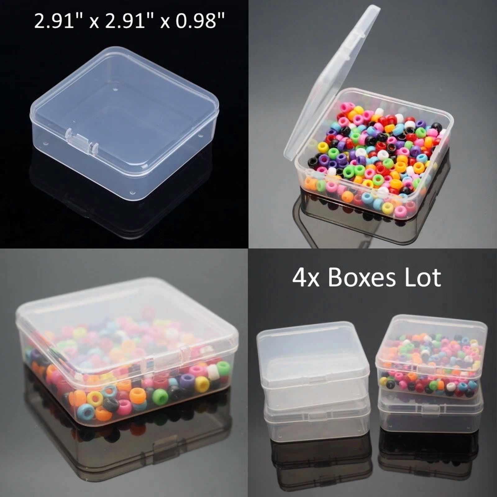 Square Poly Storage 4Pcs Square Clear Plastic Storage Container Box Hinged Lid Jewelry ...