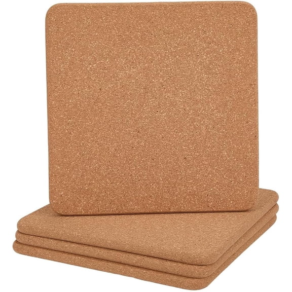 4Pcs Square Cork Coaster Sets Absorbent Natural Mats 8x8In 10mm Thick Wooden Blank Coasters Non-Slip Reusable Heat Resistant Protector