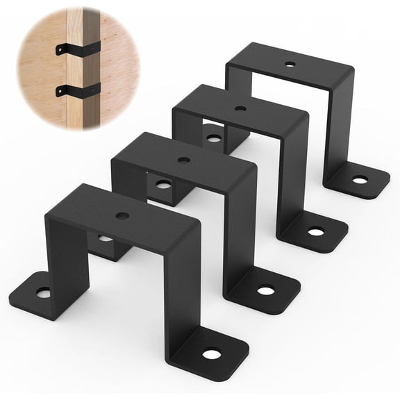 4Pcs Square Pipe Clamp, Black Strap Post Ties Brackets, U Shaped Connector Bracket, Wood Deck Fence Tie for Water Pipes, Balcony Railing, Stairs Railing